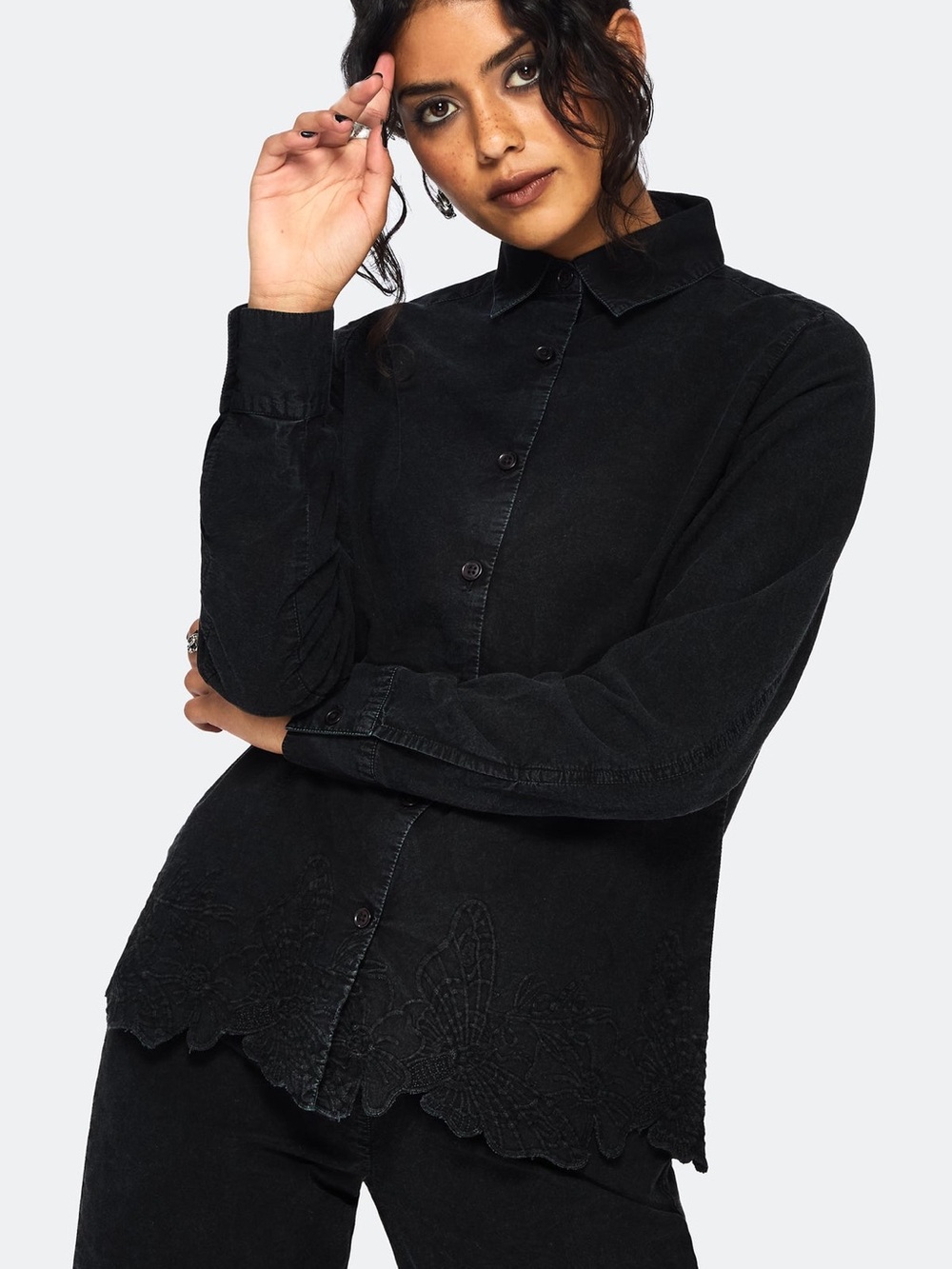 DISTURBIA Ceres Cotton Moth Broderie Hem Shirt - us 14